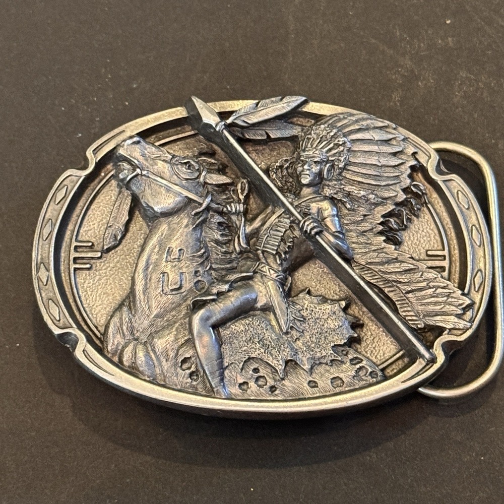 Pewter Arroyo Grande Native American 3D Spotted War Horse Belt Buckle AG91